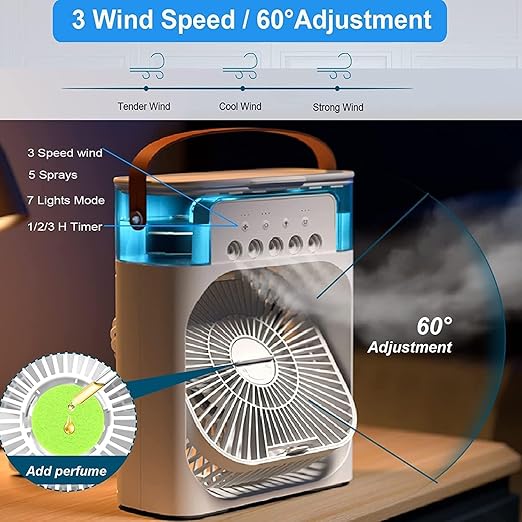 ❄️ Portable 3-in-1 Air Cooler Fan with Mist & Rechargeable Battery