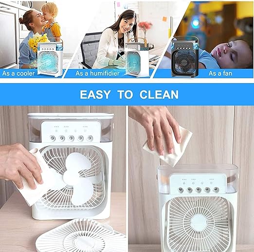 ❄️ Portable 3-in-1 Air Cooler Fan with Mist & Rechargeable Battery
