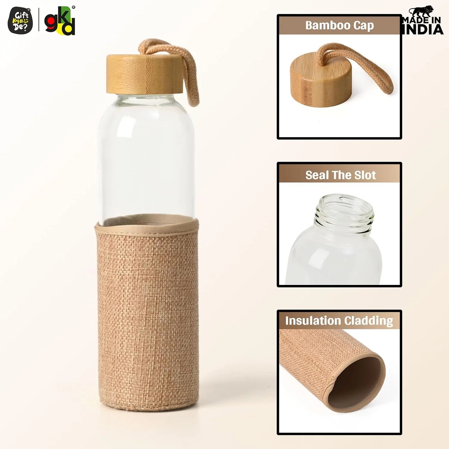 🌍 Eco Luxury Glass Water Bottle with Bamboo Lid & Grip Sleeve