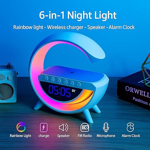 6-in-1 Smart LED Night Lamp with Wireless Charger, Speaker & Alarm Clock ⭐