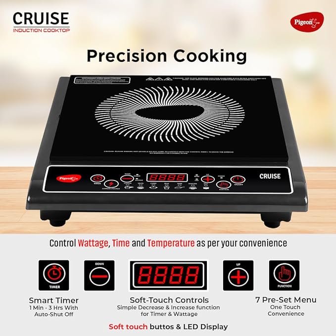 Pigeon Prime 1800W Induction Cooktop with Smart Controls & Energy Saving Technology ⭐