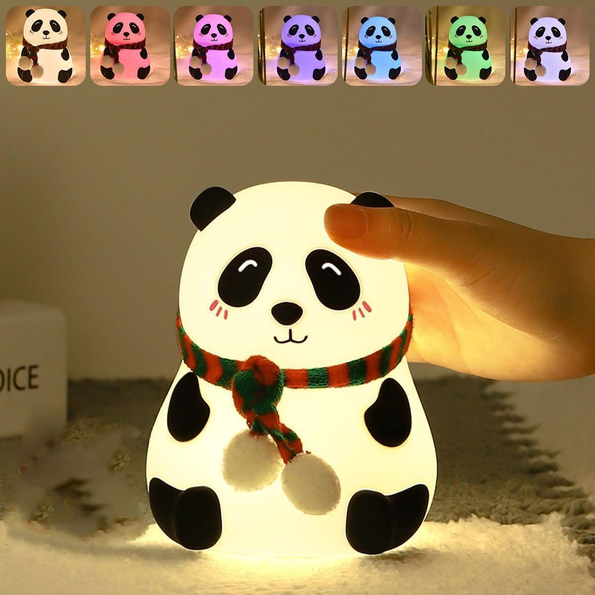 Cute silicon Panda LED Night Lamp with Tap Control & 7 Color Changing Light – USB Rechargeable ⭐