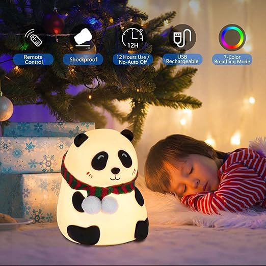 Cute silicon Panda LED Night Lamp with Tap Control & 7 Color Changing Light – USB Rechargeable ⭐